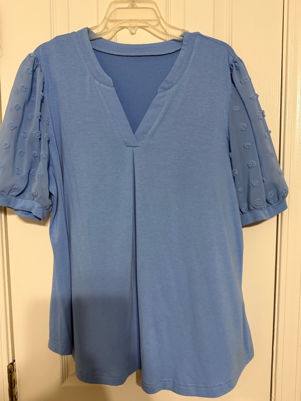 Women's Blue V-Neck Puff Sleeve Top